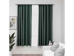 Lot de 2 rideaux occultants, rideaux black-out aspect lin avec crochets vert 140x175cm cf44518