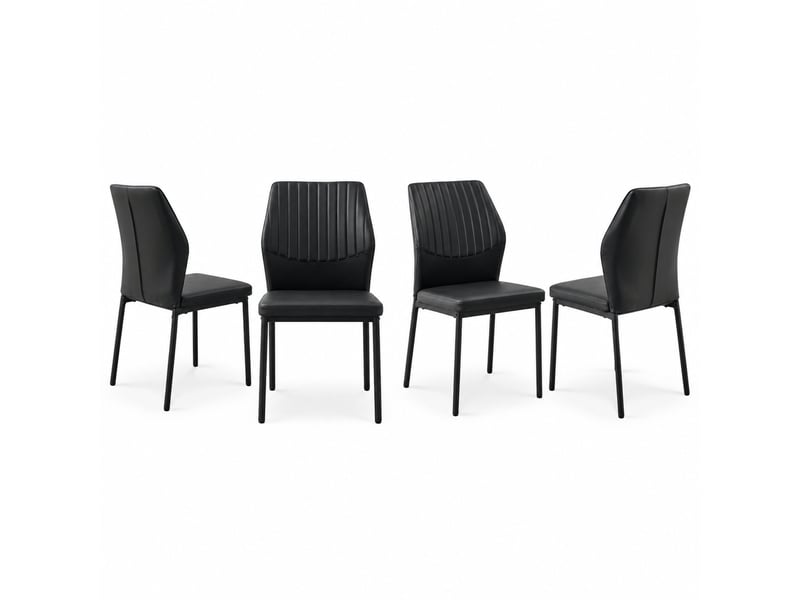  Chaises de salle à manger lot de 4 à dossier côtelé  - pieds en métal, simili cuir noir  - Conforama A