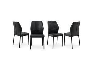 Chaises de salle à manger lot de 4 à dossier côtelé - pieds en métal, simili cuir noir