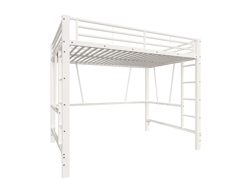  Lit mezzanine 140x200 métal blanc - lit surélevé 2 places avec double échelle, gain de place adulte et ado  - Conforama A