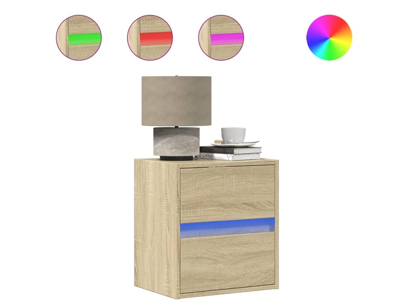  Lot de 2 tables de chevet - cabinet de chevet - table de nuit murales avec lumières led chêne sonoma  - Conforama A