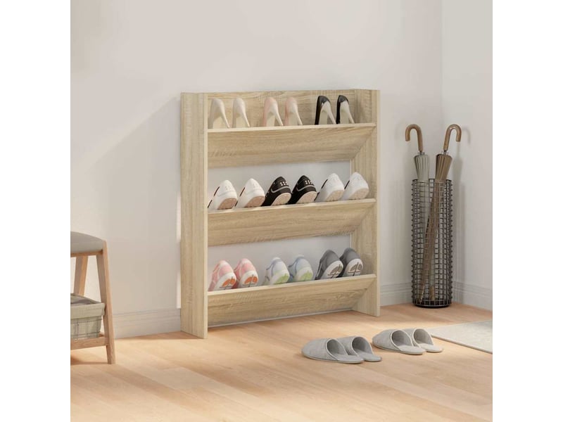  Meuble à chaussure, armoire à chaussures murale chêne sonoma bois d'ingénierie  - Conforama C