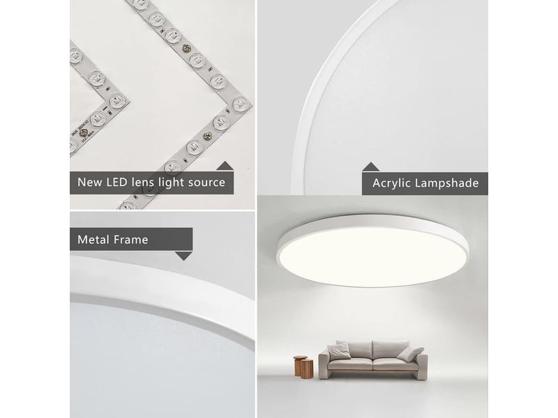  Plafonnier led 54 w plat et rond blanc ø 50 cm | luminaire moderne blanc naturel 4000 k.  - Conforama E