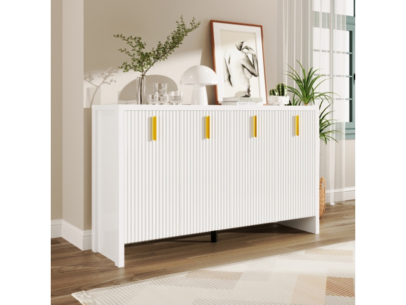 Buffet 4 porte(s) 0 tiroir(s) - 140 cm blanc panneau de particules buffet de cuisine blanc - Conforama E