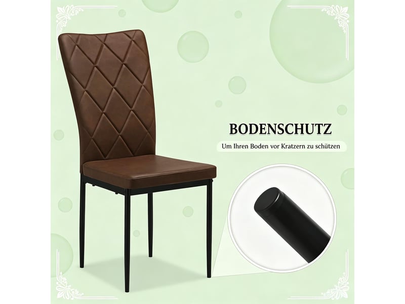  Chaises de salle à manger lot de 4 à dossier haut  - assise rembourrée simili cuir marron foncé  - Conforama E