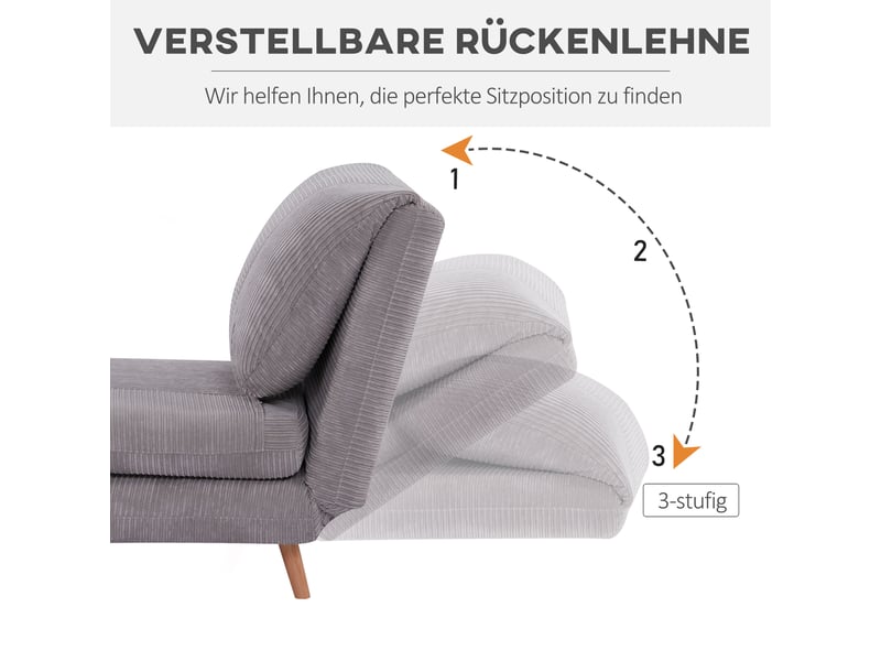 Fauteuil lit convertible,82x89x83 cm,dossier réglable,velours côtelé,gris clair - Conforama E
