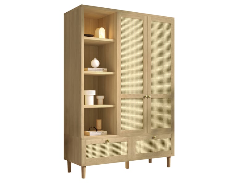  Armoire dressing 120x50x180 cm – chêne clair – 2 portes, étagères ouvertes, 2 tiroirs, rangement pratique  - Conforama A