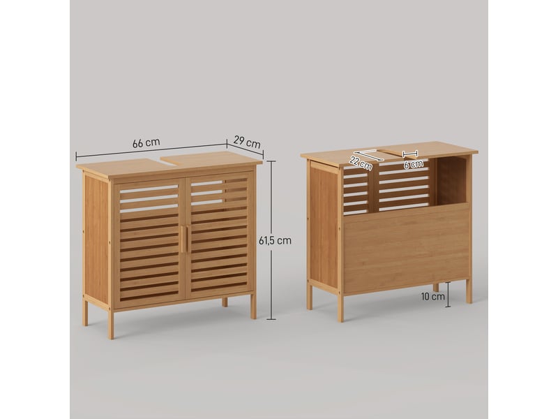  Meuble sous lavabo salle de bain en bambou meuble sous vasque 2 portes 66 x 29 x 61,5 cm  - Conforama E