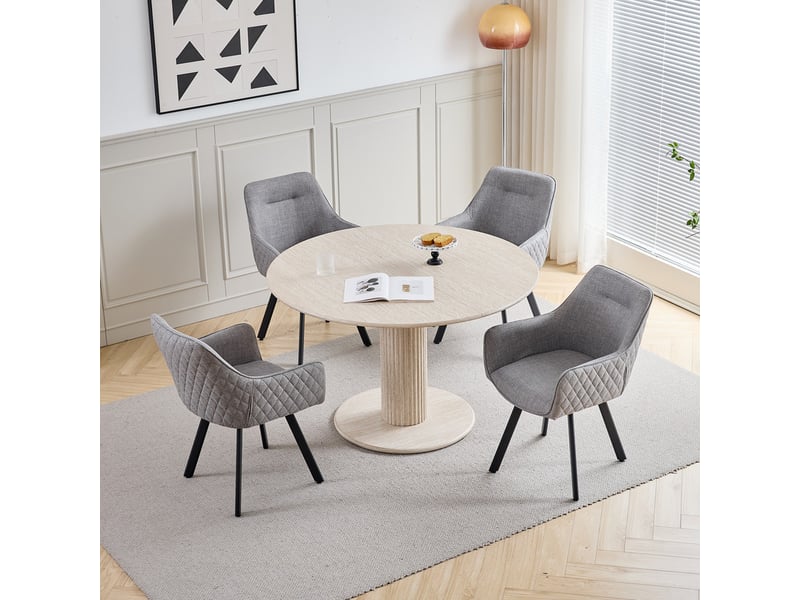  Lot de 4 chaises pivotante à 360°, chaise salle à manger moderne, chaises à haut dossier en motif en losanges, cuisine en lin, gris clair  - Conforama B