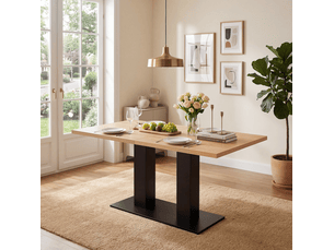Table à manger extensible 140 à 180 cm, plateau mdf de 30 mm, teinte naturelle, pour salle à manger et cuisine, design épuré