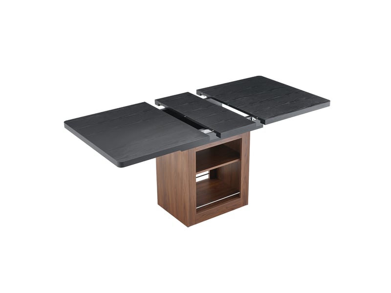  Table à manger, extensible, en noyer, avec compartiment intégré, noir  - Conforama E