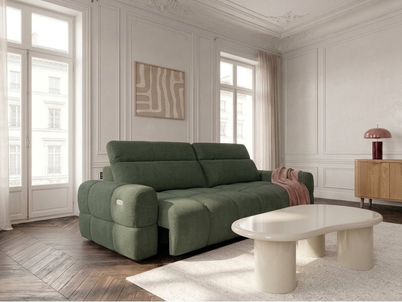 Bobochic canapé droit convertible électrique avance-recule mateo tissu chenille vert MATEO - Conforama C