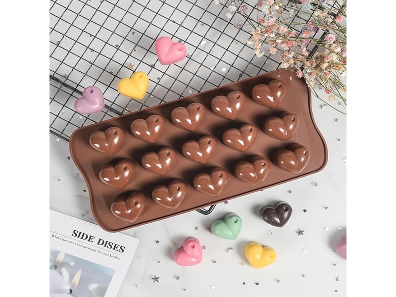  Lot de 2 moules silicone en forme de cœur - 15 cavités antiadhésives pour chocolat, pâtisserie et gâteau - réutilisables  - Conforama C