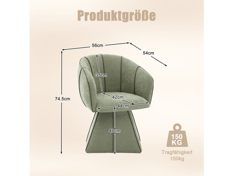  Fauteuil pivotant 360° en chenille vert olive 56x54x74,5 cm  - Conforama C