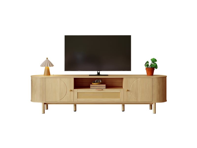  Meuble tv 175x36x51 cm avec passe-câbles, mdf et pieds en métal coloris naturel  - Conforama A
