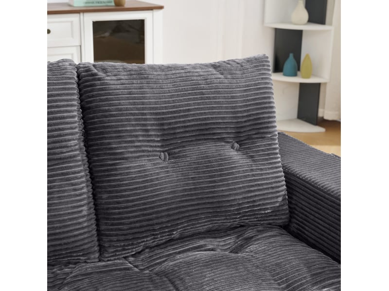Canapé convertible 2 places extensible avec poches latérales et porte-gobelet en velours côtelé gris foncé - Conforama E
