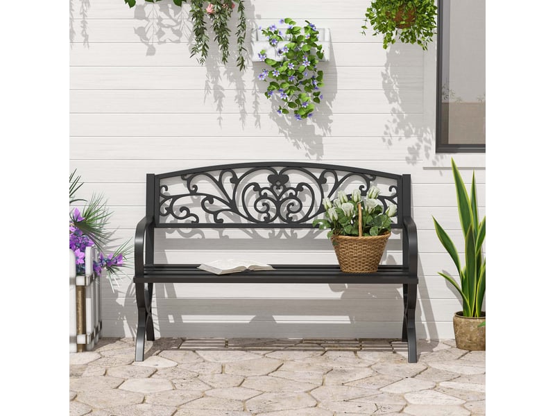  Banc de jardin terrasse en acier fonte noir 3 places 127 x 60 x 85 cm charge max 240 kg  - Conforama C