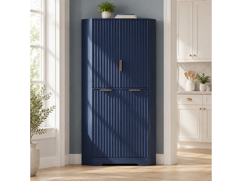 Armoire d’angle 60x60x172 cm bleue avec 4 portes et étagères réglables - Conforama B