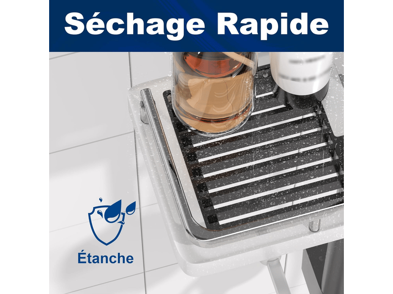  Etagere douche sans percage avec 2 crochets et 1 plateau support pour barre de salle de bain 18 à 25 mm  blanc  - Conforama D