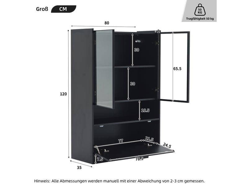  Vitrine tcqpz led 80 x 35 x 120 cm en panneaux de particules et verre trempé noir mat  - Conforama C
