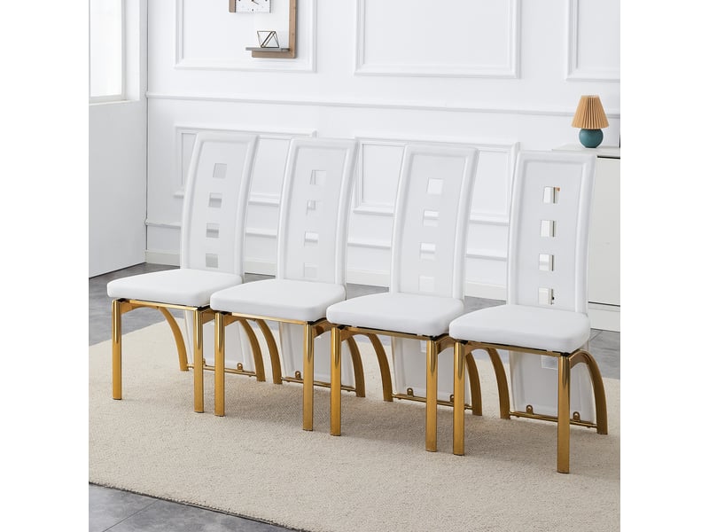  Chaises de salle à manger design en pu blanc et métal doré, lot de 4, h102,5 cm  - Conforama B