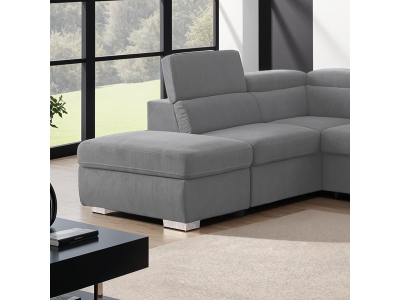  Canapé d'angle à gauche convertible 7 places velours gris clair - sven  - Conforama C