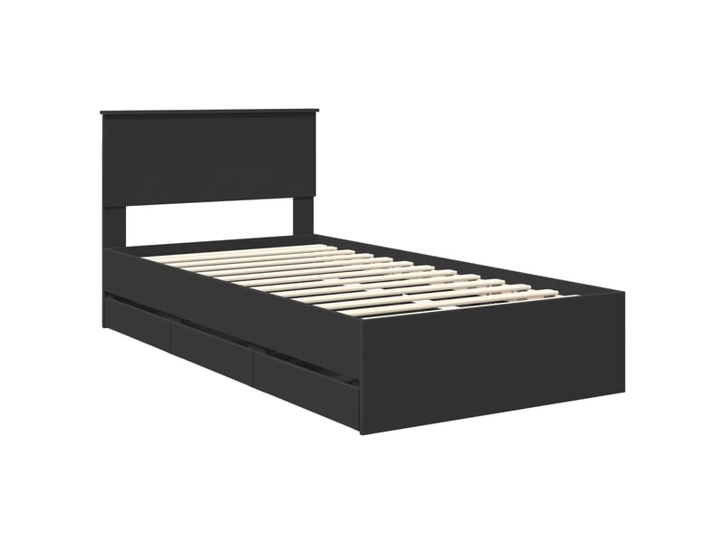  Lit simple- lit adulte -  cadre de lit avec tiroir noir 100 x 200 cm bois ingénierie  - Conforama C