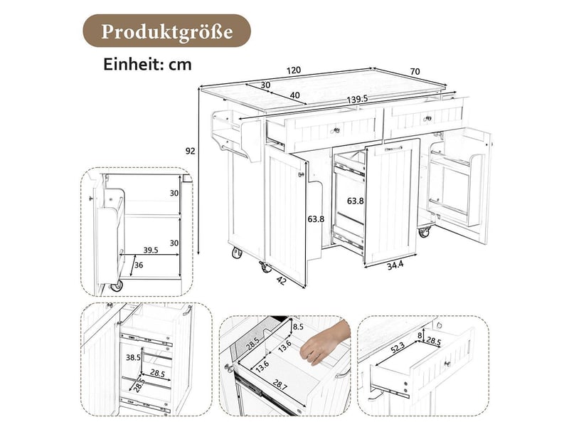 Îlot de cuisine sur roulettes coin repas extensible tiroirs multifonctions mobile cuisinesalle à manger noir  - Conforama C