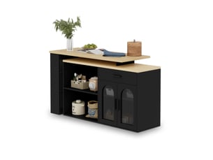 Buffet de cuisine avec 1 tiroir, étagères et plateau pivotant 360° pour cuisine, 136×50×78 cm, noir naturel