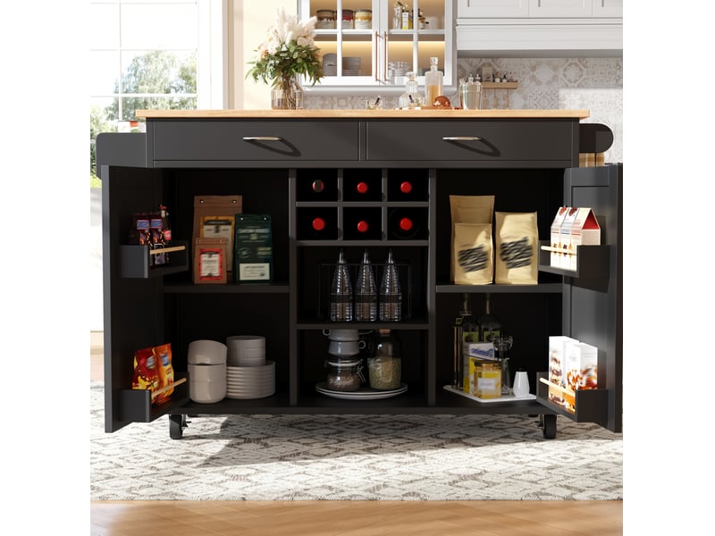  Desserte de cuisine en mdf 102 x 45 x 92 cm, roulettes verrouillables, noire  - Conforama D
