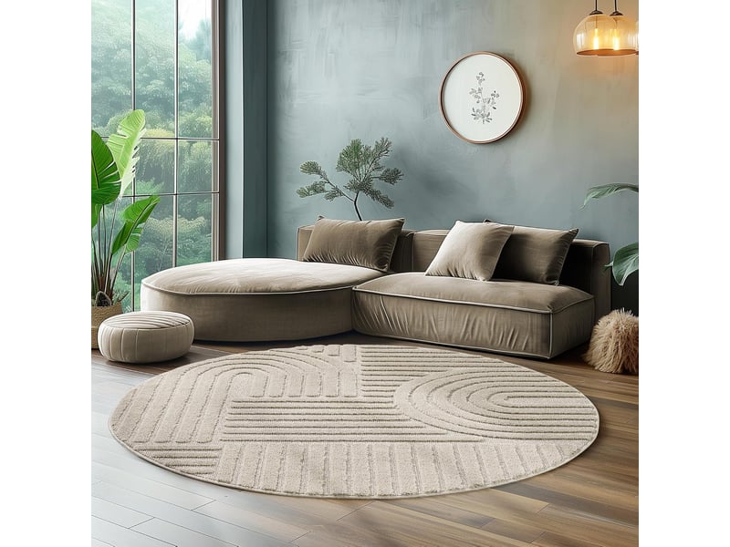Tapis rond à relief lena beige 160x160cm ART1601601121BEIGE - Conforama C
