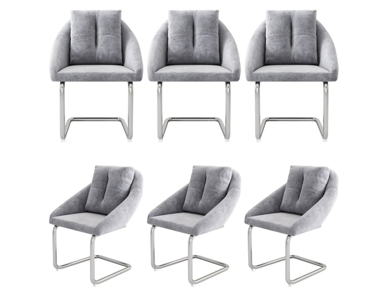  Lot de 6 chaise de salle à manger 59x65x82 cm – gris – en velours avec coussin et structure métal  - Conforama A
