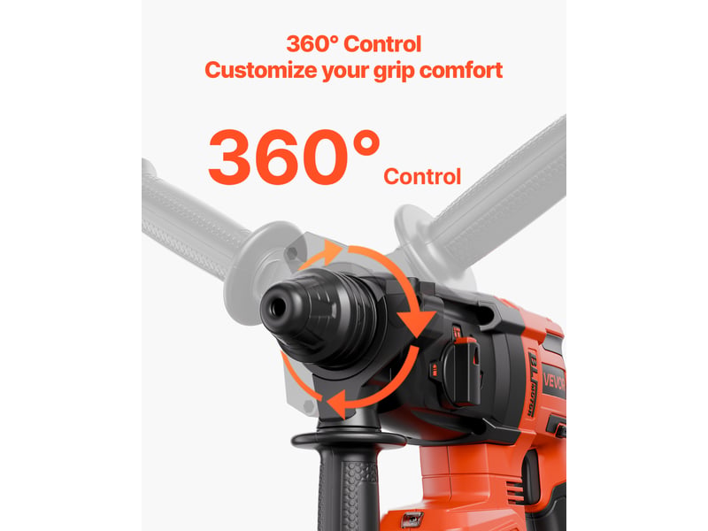 Vevor perceuse a percussion sans fil 20 v, marteau perforateur capacite 26 mm, compatible avec les forets sds-plus, avec batterie lithium-ion et chargeur, 4 fonctions, 1200 trmin, 5300 bpm, chantier  - Conforama E