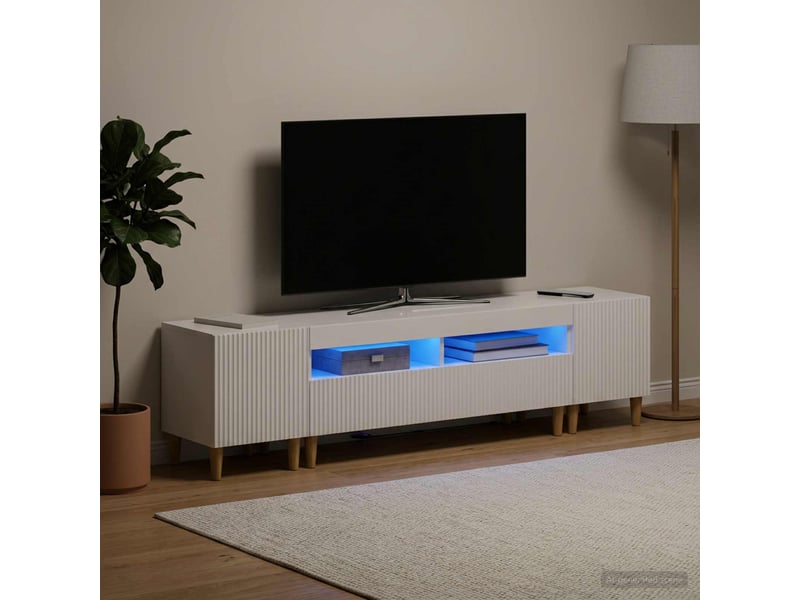  Ensemble de 3 meubles tv - banc tv - meuble de rangement led arnhem 3 pcs blanc brillant  - Conforama C