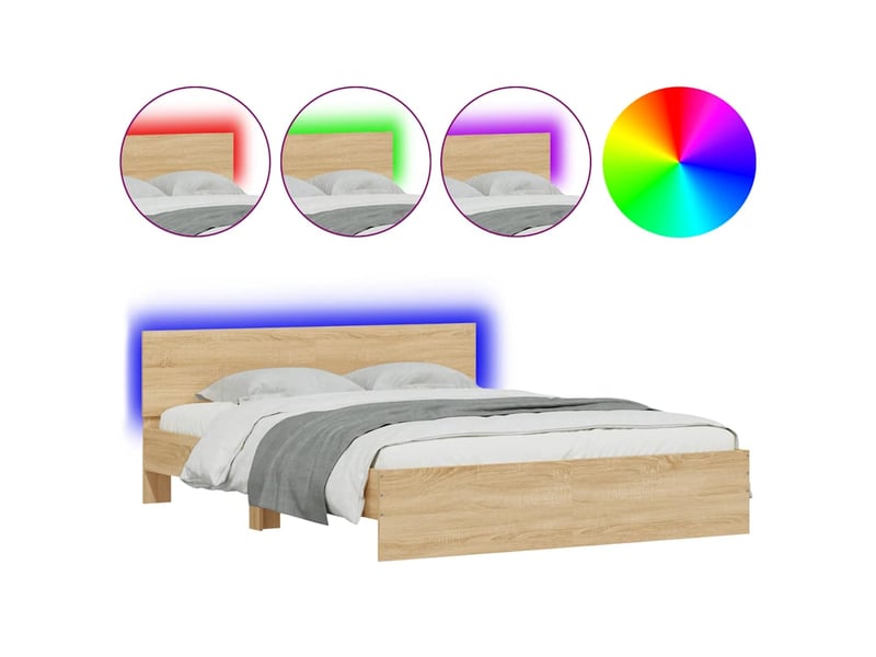  Lit double- lit adulte -  cadre de lit avec led sans matelas chêne sonoma 150x200 cm  - Conforama A