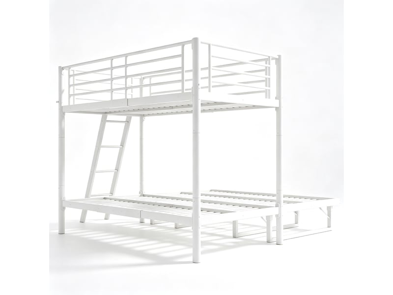  Lit superposé 90x200 cm blanc en métal avec lit gigogne, couchage gain de place  - Conforama E