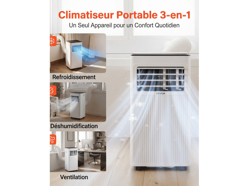 Climatiseur mobile 7000 btu, classe a - refroidisseur 3 en 1, déshumidificateur &amp; ventilateur avec kit sans perçage pour chambre.  - Conforama B