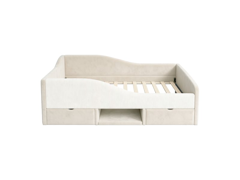  Lit 1 personne 90x190 cm - 2 tiroirs - lit avec rangement - lit rembourré en velours - barrières de sécurité beige  - Conforama W