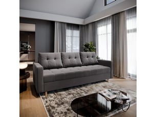 Canapé droit convertible <strong>MASSENO</strong> <strong></strong> 3 places Polyester gris avec coffre de rangement