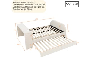Lit simple 140x200 cm    coloris beige