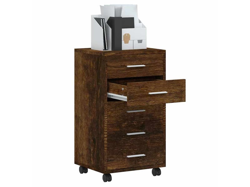  Armoire de rangement bureau, armoire à tiroirs avec roulettes chêne fumé bois d'ingénierie  - Conforama D
