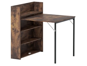 Table de salle à manger pliante avec 3 étagères en mdf marron rustique, style industriel pour petits espaces