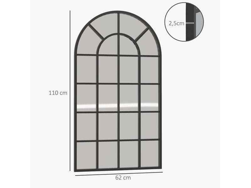  Miroir simple mural arqué à cadre en aluminium avec film anti-éclats pour entrée et chambre noir 62 × 110 cm  - Conforama E