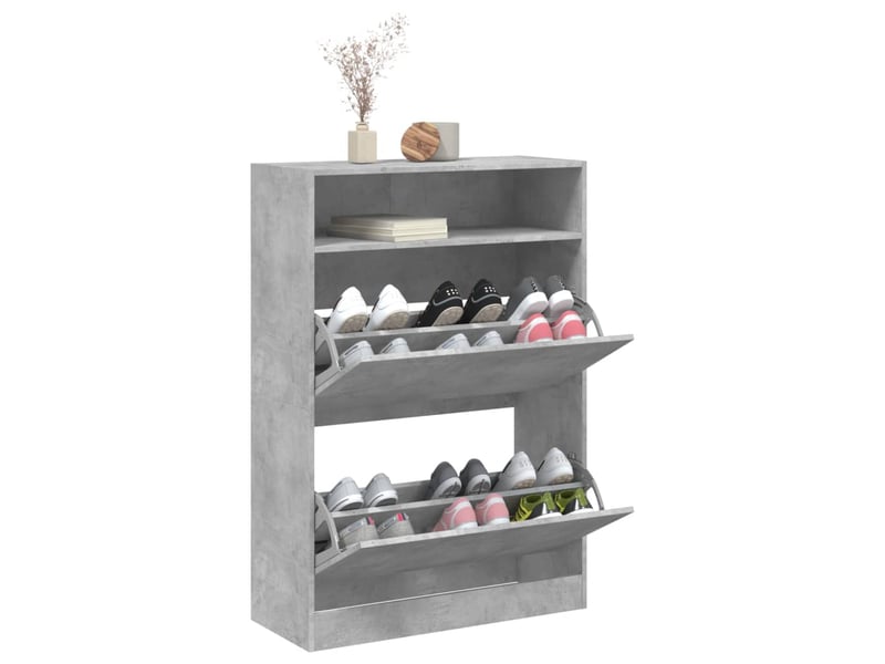  Meuble à chaussure | armoire à chaussures 2 tiroirs rabattables gris béton shl8388  - Conforama D