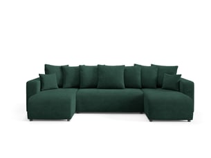 Canapé d'angle panoramique convertible 4 places Velours vert avec coffre de rangement