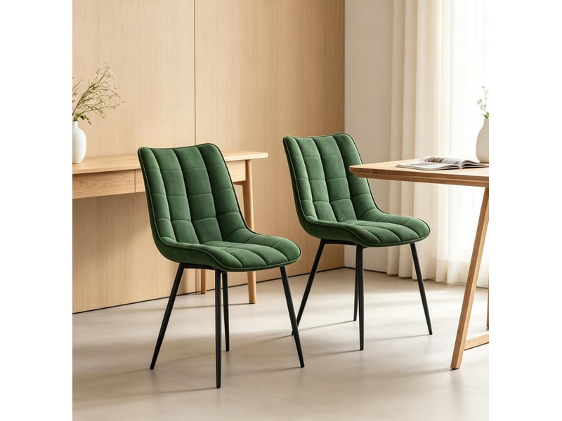  Chaises de salle à manger, lot de 2 avec assise rembourrée et pieds antidérapants en velours et métal vert foncé  - Conforama E