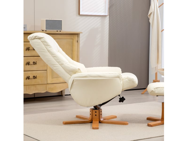  Fauteuil relax avec repose-pieds 71x84x102 cm inclinable à 135° avec fonction bascule bois blanc cassé  - Conforama C