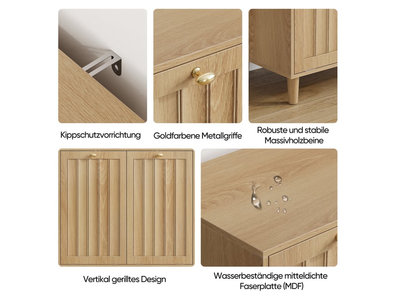  Meuble à linge 69,5x35x70,5 cm, 2 paniers amovibles, armoire de tri inclinée, grand panier à linge, mdf, couleur chêne  - Conforama E