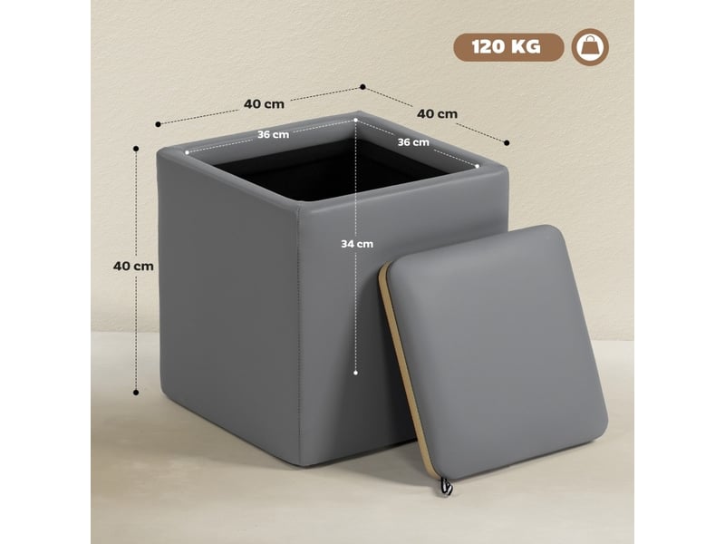  Pouf carré avec rangement 44 l en simili gris 40x40x40 cm  - Conforama C
