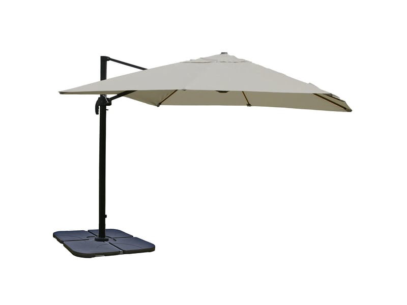  Parasol déporté 3 x 3 m avec pied modulable manivelle et inclinaison réglable polyester crème gris et aluminium 04_0010703  - Conforama A